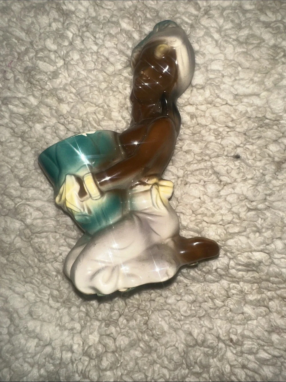 Vintage CollectibleCeramic Accent Figurine in Brown, Cream & Teal - Home Accents